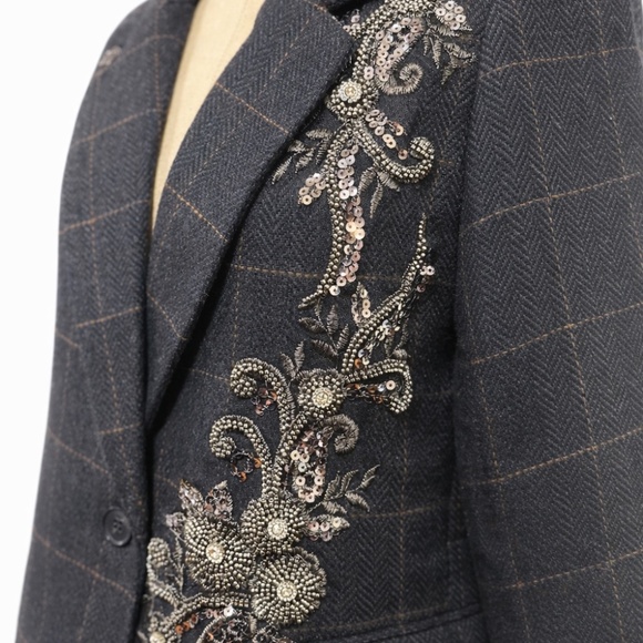 Rachel Zoe Jackets & Blazers - RACHEL ZOE Embellished Blazer Classic charcoal windowpane tailoring